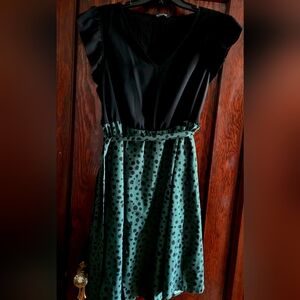 Black & Teal Green Polka Dot Dress